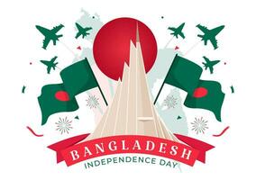 gelukkig Bangladesh onafhankelijkheid dag vector illustratie Aan 26 maart met golvend vlag en nationaal monument in vakantie vlak tekenfilm achtergrond