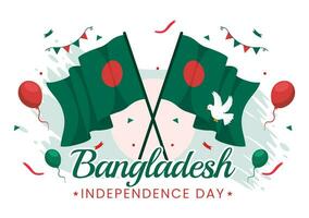 gelukkig Bangladesh onafhankelijkheid dag vector illustratie Aan 26 maart met golvend vlag en nationaal monument in vakantie vlak tekenfilm achtergrond