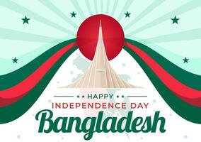 gelukkig Bangladesh onafhankelijkheid dag vector illustratie Aan 26 maart met golvend vlag en nationaal monument in vakantie vlak tekenfilm achtergrond