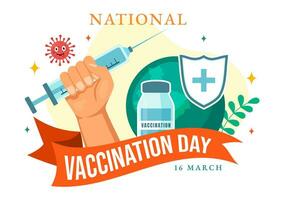 nationaal vaccinatie dag vector illustratie Aan maart 16 met vaccin injectiespuit voor sterk immuniteit van bacterie en Gezondheid zorg in vlak achtergrond