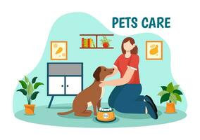 huisdieren zorg vector illustratie met dier onderdak of dierenarts kliniek voor nemen zorg van hond of kat in gezondheidszorg vlak tekenfilm achtergrond ontwerp