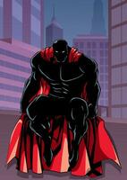 superheld zittend in stad silhouet vector