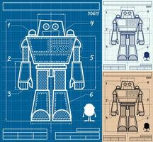 robot blauwdruk tekenfilm reeks vector