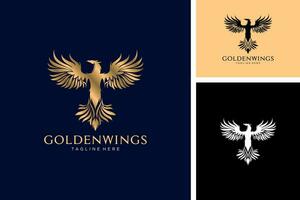 gouden Vleugels majestueus Feniks vogel logo ontwerp vector