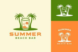 cafe strand bar zee vakantie logo ontwerp vector