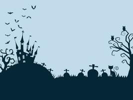 silhouet van donker kasteel en kat. website spookachtig of banier sjabloon. vector