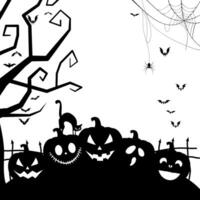 silhouet van halloween pompoenen en vleermuizen onder de maanlicht . vector illustratie