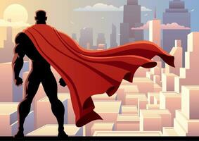 superheld aan het kijken stad vector