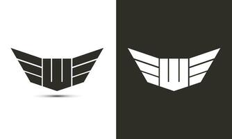 w logo in zwart en wit kleur met Vleugels en schild vector