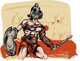 spartacus gladiator slaaf krijger Aan colosseum. vector illustratie