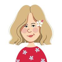 weinig gelukkig blond meisje avatar. portret van een schattig, smiley kind meisje. avatar gezicht van een schoolmeisje. vector kinderen hoofd illustratie geïsoleerd Aan een wit achtergrond. tekenfilm karakter.