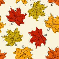 naadloos vector patroon met van herfst esdoorn- bladeren lijn kunst vlak stijl. vallen achtergrond, behang.
