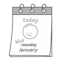 kalender vel met opschrift maandag januari, belettering en beroerte net zo verdrietig smiley gezicht in grijswaarden vector