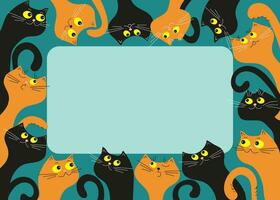 banier kader met grappig veelkleurig tekenfilm katten. ansichtkaart ontwerp, folder. ruimte voor tekst. vector