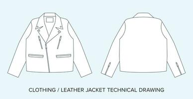 leer moto jasje, technisch tekening, kleding blauwdruk voor mode ontwerpers vector