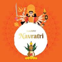 illustratie van godin durga in happy navratri-viering met kalash en mandala op achtergrond vector