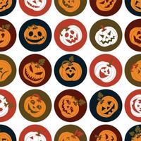 halloween icon set van vrolijke pompoenen. naadloos patroon vector