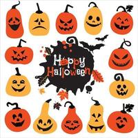 halloween icon set van vrolijke pompoenen. vector