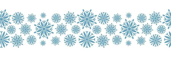 naadloos Kerstmis grens. herhalen patroon van blauw sneeuwvlokken vector