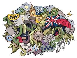 Engeland hand- getrokken tekenfilm doodles illustratie. grappig reizen ontwerp. vector