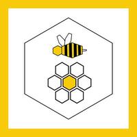 bij en bloem teken icoon in honing cel - vlak vector meetkundig illustratie met geel kader. icoon Aan de thema van honing en bijenteelt