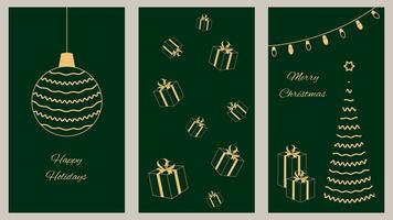 zakelijke vakantie kaarten met Gefeliciteerd en wensen. universeel sjabloon. Kerstmis en nieuw jaar. vector illustratie in traditioneel groen kleur.