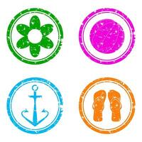 zomer rubber postzegel symbool bloem en slippers. conceptuele zomer pictogrammen. vector illustratie