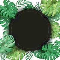 zwart cirkel kader met monstera bladeren decoratie vector