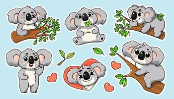 een reeks van stickers met een schattig tekenfilm koala karakter. vector