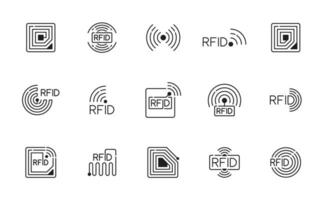 rfid radio frequentie identificatie lijn pictogrammen vector