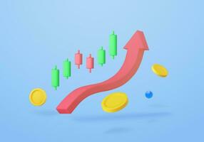 3d groei voorraad diagram financieel grafiek. kandelaar met pijl omhoog handel voorraad of forex vector