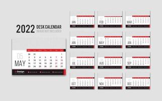 afdrukklare bureaukalendersjabloon voor 2022 jaar, desktop maandelijkse kantoorkalender 2022 week begint op maandag, jaarlijkse planner vector