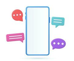 3d geven smartphone met drijvend babbelen bubbels, sociaal media babbelen app trendy. concept van online praten, gesprek, discussie. vector illustratie