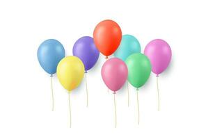 reeks van feestelijk boeketten van kleur ballonnen geïsoleerd Aan wit achtergrond. kleur glanzend vliegend ballon, lint, verjaardag vieren, verrassing. 3d weergave. vector illustratie