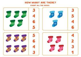 tellen allemaal tekenfilm winter sokken en cirkel de correct antwoorden. vector