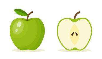 groen appel voedsel icoon. groen appel fruit geheel en voor de helft. zomer fruit voor gezond levensstijl. vector illustratie in vlak stijl