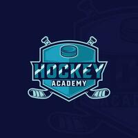 ijs hockey embleem logo vector illustratie sjabloon icoon grafisch ontwerp. puck en hockey stok teken of symbool met insigne schild voor club of team sport