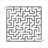 zwart vierkant doolhof. een interessant en nuttig spel voor kinderen. kinderpuzzel met één ingang en één uitgang. labyrint raadsel. eenvoudige platte vectorillustratie geïsoleerd op een witte achtergrond. vector
