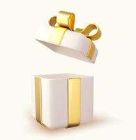 3d geven Open cadeaus doos geïsoleerd Aan wit achtergrond. vakantie decoratie presenteert. feestelijk geschenk verrassing. realistisch icoon voor verjaardag of bruiloft spandoeken. vector illustratie.