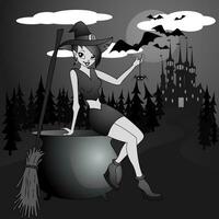 vector illustratie van een halloween heks met een bezemsteel