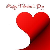 gelukkig valentijnsdag kaart, papier rood hart gekruld hoek, vector