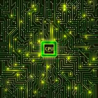computer bewerker en moederbord systeem chippen. CPU spaander elektronisch stroomkring bord met bewerker vector illustratie