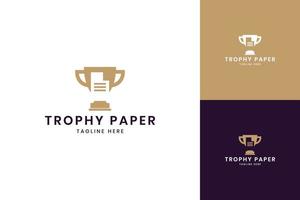 trofee papier negatief ruimte logo ontwerp vector