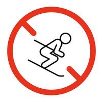 verboden het schaatsen Aan ski voor mensen, lijn icoon. symbool van persoon Aan ski Aan berg verboden. vector teken