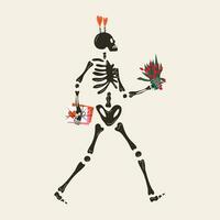grappig skelet met decor voor Valentijnsdag dag. schattig karakter skelet botten vector