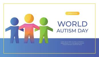 promo banier wereld autisme bewustzijn dag met decoupeerzaag groep van kind mensen. Internationale solidariteit, aspergers dag. Gezondheid zorg, mentaal ziekte. sociaal media post voor poster, reclame, Hoes vector