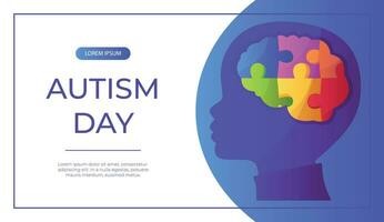 promo banier wereld autisme bewustzijn dag met kind hoofd met puzzel stukken. Internationale solidariteit, aspergers dag. Gezondheid zorg, mentaal ziekte. sociaal media post voor poster, reclame, Hoes vector