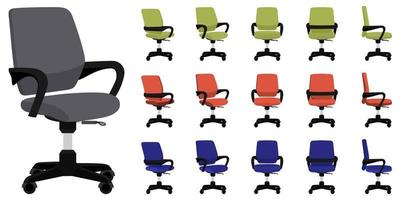 mooie bureaufauteuil voor thuis en op kantoor met verschillende poseposities en kleuren vector