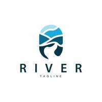 rivier- logo vector rivier- bank berg ontwerp landbouw symbool illustratie