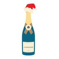 fles van wijn in santa's hoed. Kerstmis Champagne. vector illustratie